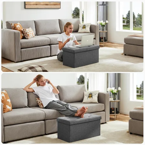 Miniatura 5 de NEWBULIG Banco Otomán de Almacenamiento Plegable de 30 Pulgadas con Asiento Acolchado para Dormitorio, Taburetes Reposapiés Pequeños al Final