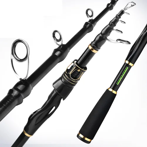 Combo de Caña de Pescar y Carrete - Caña de Pescar Telescópica de Fibra de Carbono con Combo de Carrete Giratorio 2000 - Juego de Aparejos de Pesca