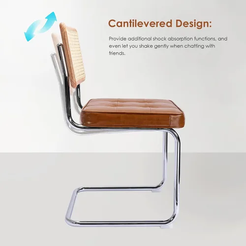 Miniatura 5 de ONEVOG Juego de 2 sillas de comedor de piel sintética, sillas de cocina modernas de mediados de siglo con respaldo de ratán natural y patas de metal
