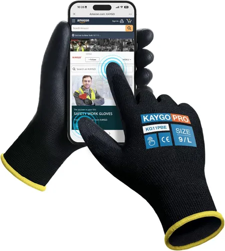 Miniatura 72 de KAYGO KG11PB - Guantes de seguridad con revestimiento delgado de poliuretano, tejido sin costuras, agarre suave en palma y dedos, para trabajo Verde