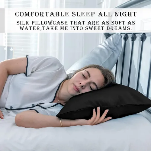 Miniatura 6 de Funda de almohada de seda para cabello y piel, suave, transpirable y sedosa 100% seda Queen, juego de 2, fundas de almohada de seda de morera