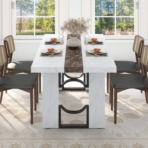 Miniatura 3 de Loomie Mesa de comedor de 71 pulgadas para 6-8 personas, mesa de cocina rectangular grande con mesa de color mármol, mesa de comedor lujosa de 6