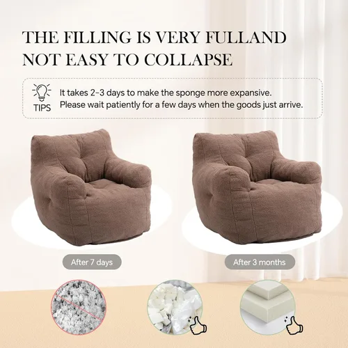 Miniatura 5 de Puf de tela de peluche ultra suave con relleno, sofá perezoso para adultos, niños, adolescentes, moderno y cómodo sofá de ocio para dormitorio, sala