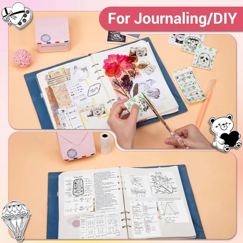 Miniatura 7 de Mini impresora de calcomanías, bolsillo Bluetooth con 1 rollo de papel, fabricante de calcomanías térmicas sin tinta compatible con iOS y Android