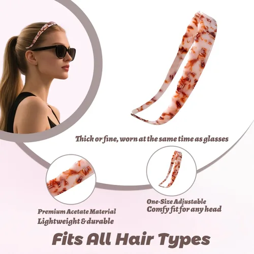 Miniatura 4 de Diademas de acetato para mujer - Diademas delgadas antideslizantes con dientes, diseño amigable con gafas, accesorios para el cabello estilo 90s