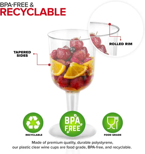 Miniatura 3 de Stock Your Home Copas de vino de plástico transparente de 5 onzas (paquete de 40 unidades), sin BPA y reciclable, copa de vino inastillable, vasos