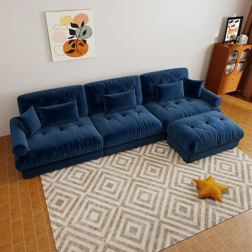 Miniatura 97 de Sofá modular de gran tamaño de 94 pulgadas, sofás seccionales grandes de color beige y blanco para sala de estar, juego de sofá de terciopelo, sofás