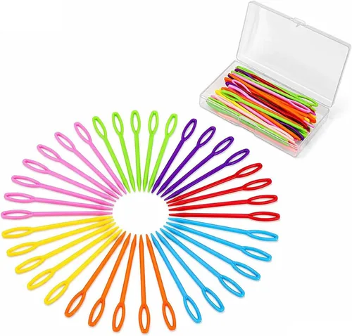 Miniatura 9 de LUNARM 50 piezas de agujas de coser de plástico, agujas de hilo de plástico de ojo grande con caja, agujas de plástico de 7 cm/2.76 pulgadas