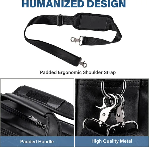 Miniatura 7 de seyfocnia Bolsa de cuero para laptop, para hombre, 15.6 pulgadas, 17.3 pulgadas, maletín de mensajero, bolsa de negocios, bolso de computadora
