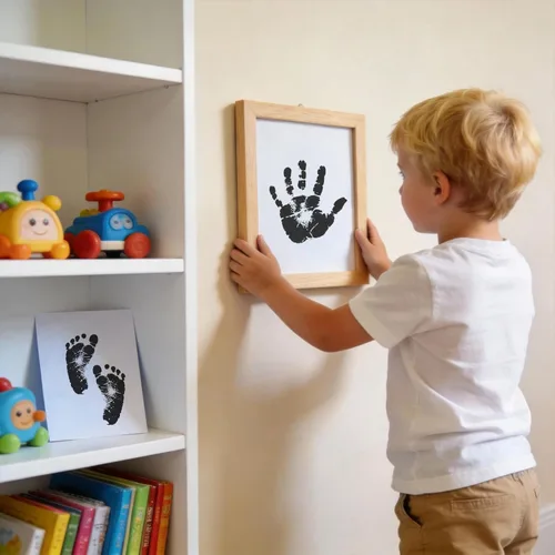 Miniatura 7 de Kit de huellas de manos para recién nacido, sin tinta, mensual, hitos de familia, bebé, almohadilla de tinta para manos y huellas de bebé, kit