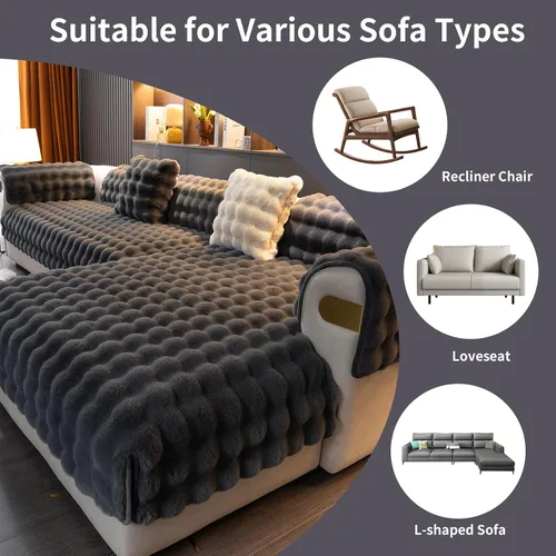 Miniatura 4 de Funda para sofá de piel sintética, funda de sofá de felpa suave y cálida, funda antideslizante para sofá seccional, protector de muebles lavable