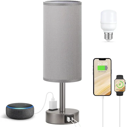 Miniatura 23 de Fenmzee Juego de lámparas de mesa pequeñas táctiles regulables de 2 a 3 vías, carga USB A + C, salida de CA, base de grano de madera, bombillas