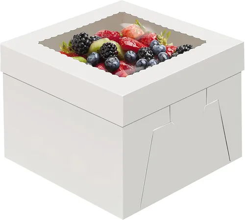 Miniatura 9 de WINKIO Paquete de 4 cajas para pasteles, contenedor desechable de transporte de pasteles, cajas blancas para panadería con ventana grande