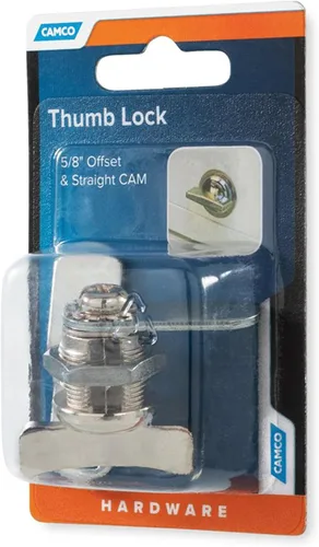 Miniatura 9 de Camco Candado de leva compensada Presenta un estilo de candado de fácil giro operado con el pulgar, incluye una compensación de 5/8 pulgadas y un