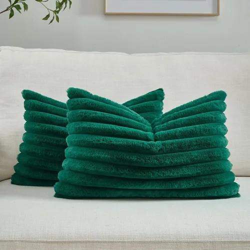 Miniatura 44 de FUTEI - Juego de 2 fundas de almohada decorativas con rayas, cuadradas, para invierno, piel sintética de conejo suave y acogedora y respaldo