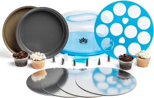 Miniatura 2 de Porta pasteles con tapa y asa, contenedor de almacenamiento de pasteles de 10" con accesorios para hornear, soporte para pasteles con bandeja