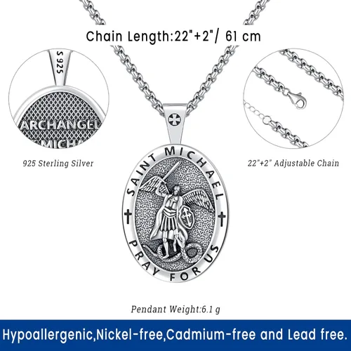 Miniatura 169 de Eusense San Miguel San Cristóbal San Benito San Judas Virgen María Collar chapado en oro 925 joyería religiosa para hombres y mujeres, collar