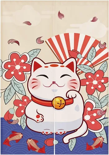 Miniatura 16 de Cortina japonesa Noren para puerta, tapiz Maneki Neko Lucky Cat para puerta, divisor de habitación, cocina, decoración del hogar, 29 x 35 pulgadas