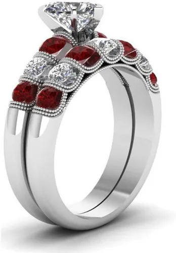 Miniatura 26 de Conjunto de dos anillos de boda para él y para ella, anillos para parejas. Anillos de compromiso para novia en acero inoxidable chapado en oro Blanco
