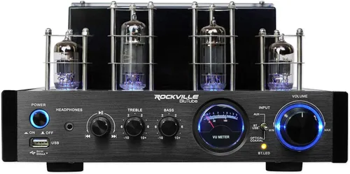 Miniatura 2 de Rockville BluTube - Amplificador de tubo LED de 70 W, receptor estéreo de cine en casa con Bluetooth, HDMI y óptico, negro con luces azules
