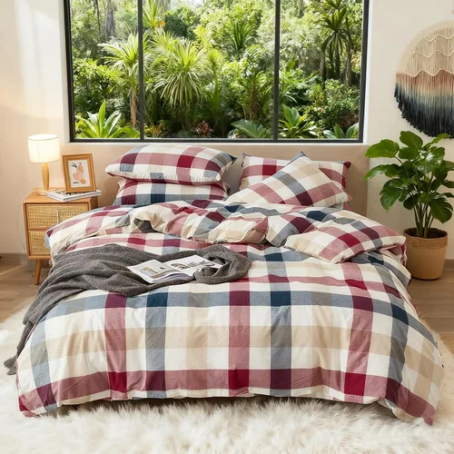 Miniatura 23 de DONEUS Juego de funda de edredón a cuadros 100% algodón lavado como lino súper suave y cómodo, juego de ropa de cama de 3 piezas a cuadros negros