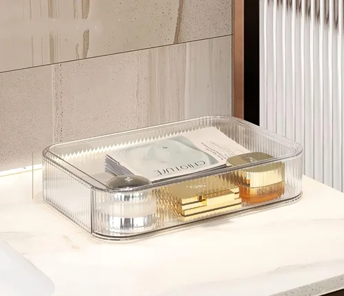 Cajón organizador apilable de plástico transparente | Organiza paletas de sombras de ojos, cosméticos y suministros de belleza en un tocador