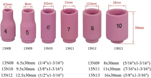 Miniatura 2 de RIVERWELD TIG Gas Lens Collet Bodies 45V 13N Jumbo Boquilla de alúmina de gran diámetro Tazas de cerámica 57N75 6#, 57N74 8#, 53N88 10#, 53N87 12#
