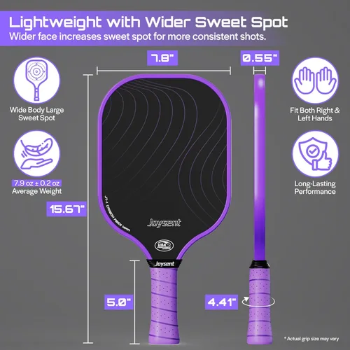 Miniatura 4 de Juego de 2 palas de pickleball aprobadas por USAPA de fibra de carbono con raquetas de pickleball para principiantes, bolas de pepinillo para Púrpura