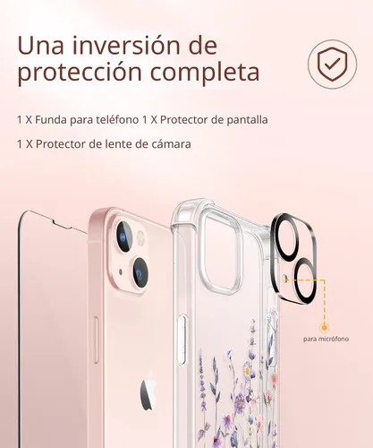 Miniatura 7 de GVIEWIN Funda para iPhone 13 floral, con protector de pantalla y protector de lente de cámara, [no se pone amarillenta] suave a prueba de golpes