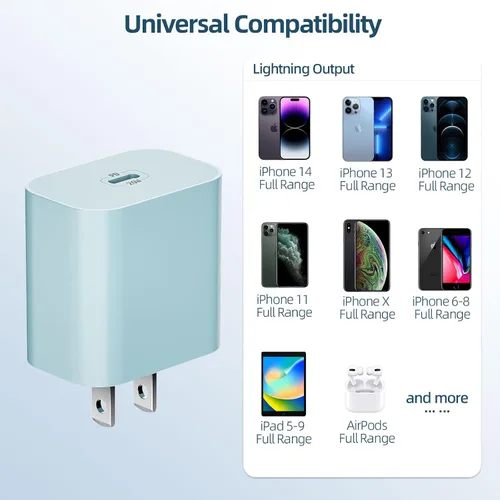 Miniatura 6 de Cargador para iPhone de carga rápida de 20 W PD USB-C cargador de pared y cable de carga USB C de 6 pies para iPhone compatible con iPhone 14 13 12