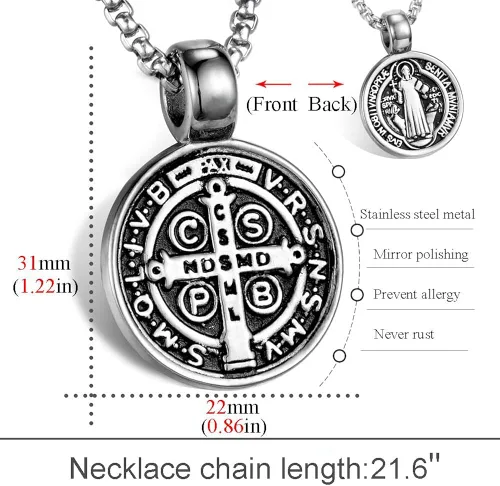 Miniatura 2 de Collar con colgante de medalla de exorcismo de San Benito para hombre acero inoxidable cruz católica romana protección de demonio joyería religiosa