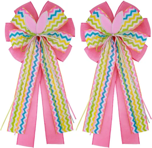 Meseey 2 lazos grandes de arpillera de Pascua de 20 x 10 pulgadas, coronas de conejo de primavera para envolver regalos, decoración del árbol,
