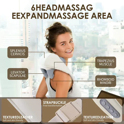 Miniatura 5 de Therapexa - Masajeador de cuello y hombros, masajeador de espalda para aliviar el dolor de tejido profundo, masajeador para dolor de cuello y Beige