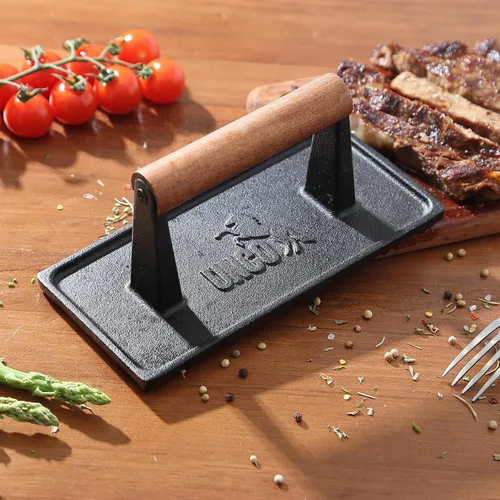 Miniatura 7 de UNCO Prensa de parrilla de hierro fundido: 6.9' redondo y 8.3' x 4.3' rectangular - Prensa de hamburguesas y carne, ideal para planchas