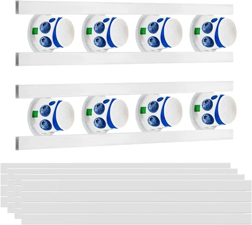 Miniatura 8 de Paquete de 12 organizadores de yogur ajustables para refrigerador con cintas autoadhesivas, soporte de almacenamiento para refrigerador que ahorra