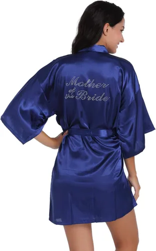 Miniatura 27 de Bata de boda para mujer, para novia, dama de honor, corta, de satén, kimono, batas de seda para prepararse, fiesta nupcial