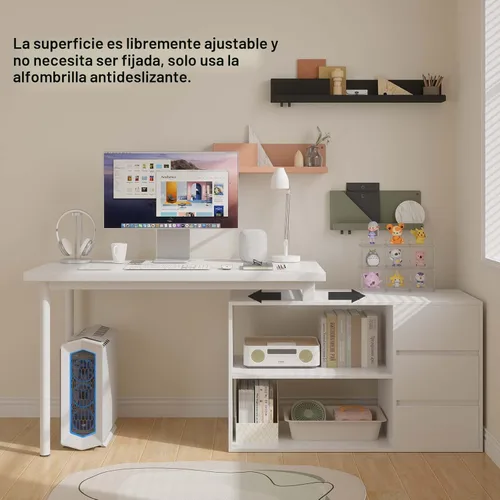 Miniatura 4 de Bobve - Escritorio en forma de L para computadora de 47 pulgadas, escritorio de oficina en casa con cajones para archivos y estantes de Blanco