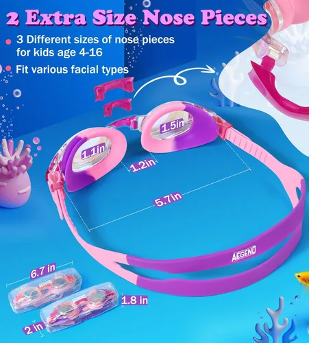 Miniatura 7 de Aegend - Paquete de 2 gafas para niños, gafas de natación para niños de 4 a 16 años, niños y niñas jóvenes, gafas de piscina antivaho, impermeables