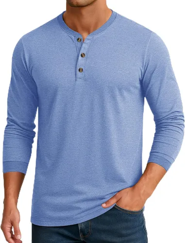 Miniatura 10 de Cotrasen Camisas Henley de Manga Larga para Hombre Camisetas de Algodón con 3 Botones Tops Casuales Básicos de Moda