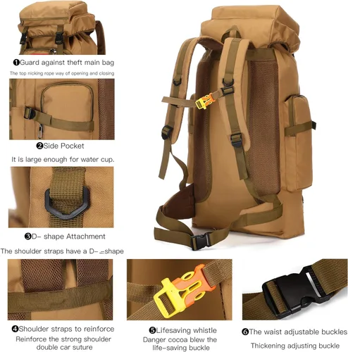 Miniatura 3 de King'sGuard 70L Camping Hiking Backpack for Men Women Large Military Tactical Backpack Molle Rucksack Backpack for Outdoor Caqui
