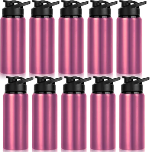 Miniatura 15 de Paquete de 10 botellas de agua a granel, botellas de agua deportivas de aluminio de 20 onzas con tapas a presión, botellas de agua reutilizables