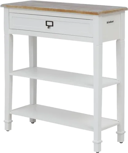 Miniatura 9 de kinbor Accent - Mesa consola blanca con cajón y estante, mesa de sofá de madera con almacenamiento para entrada, pasillo, sala de estar