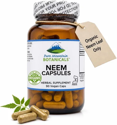 Pure Mountain Botanicals Cápsulas Neem - 90 cápsulas veganas kosher con 500 mg de suplemento orgánico de hoja de neem