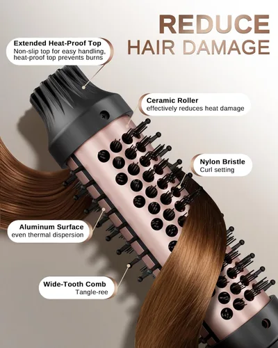Miniatura 4 de Cepillo térmico redondo calentado: Peine de pelo caliente 2 en 1 con 9 ajustes de temperatura para alisar y rizar el cabello - herramienta