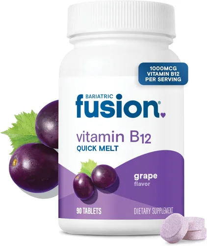 Bariatric Fusion Vitamina B12 sublingual 1000 mcg se disuelve bajo la lengua | Sabor a uva | Tabletas de vitamina B12 con ácido fólico | Sin azúcar
