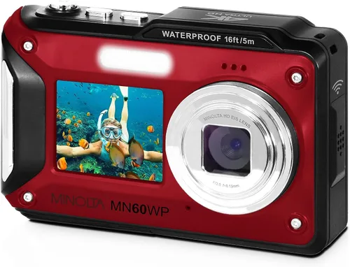 Miniatura 6 de Minolta Cámara digital impermeable - Fotos de 48 MP, video 4K UHD, pantallas LCD duales, impermeable de 16 pies, zoom de 16X, antivibración, cámara