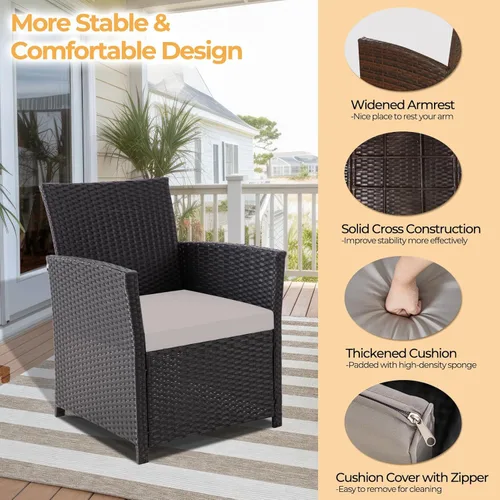 Miniatura 5 de FHFO Juego de 4 muebles de patio al aire libre, muebles de exterior, juego de sofá modular de mimbre para conversación al aire libre, juego de sofá