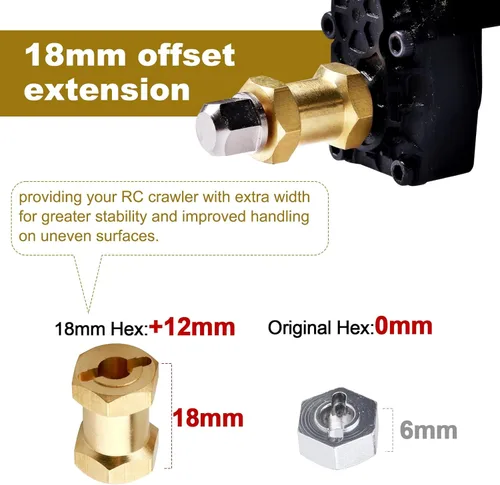 Miniatura 6 de 4 extensiones de cubos de rueda de latón RC de 0.472 pulgadas, espaciadores de ruedas, adaptador de unidad hexagonal para 1/10 RC Crawler Axial