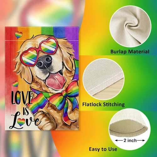 Miniatura 3 de Love is Love Golden Retriever Dog Rainbow - Bandera decorativa para jardín, decoración exterior del mes del orgullo de mascotas LGBTQ