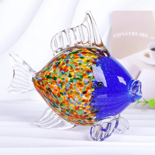 Miniatura 3 de Colorida figura de pez de vidrio soplado – Escultura de animales de arte azul para decoración del hogar en la costa del océano, adorno de pez